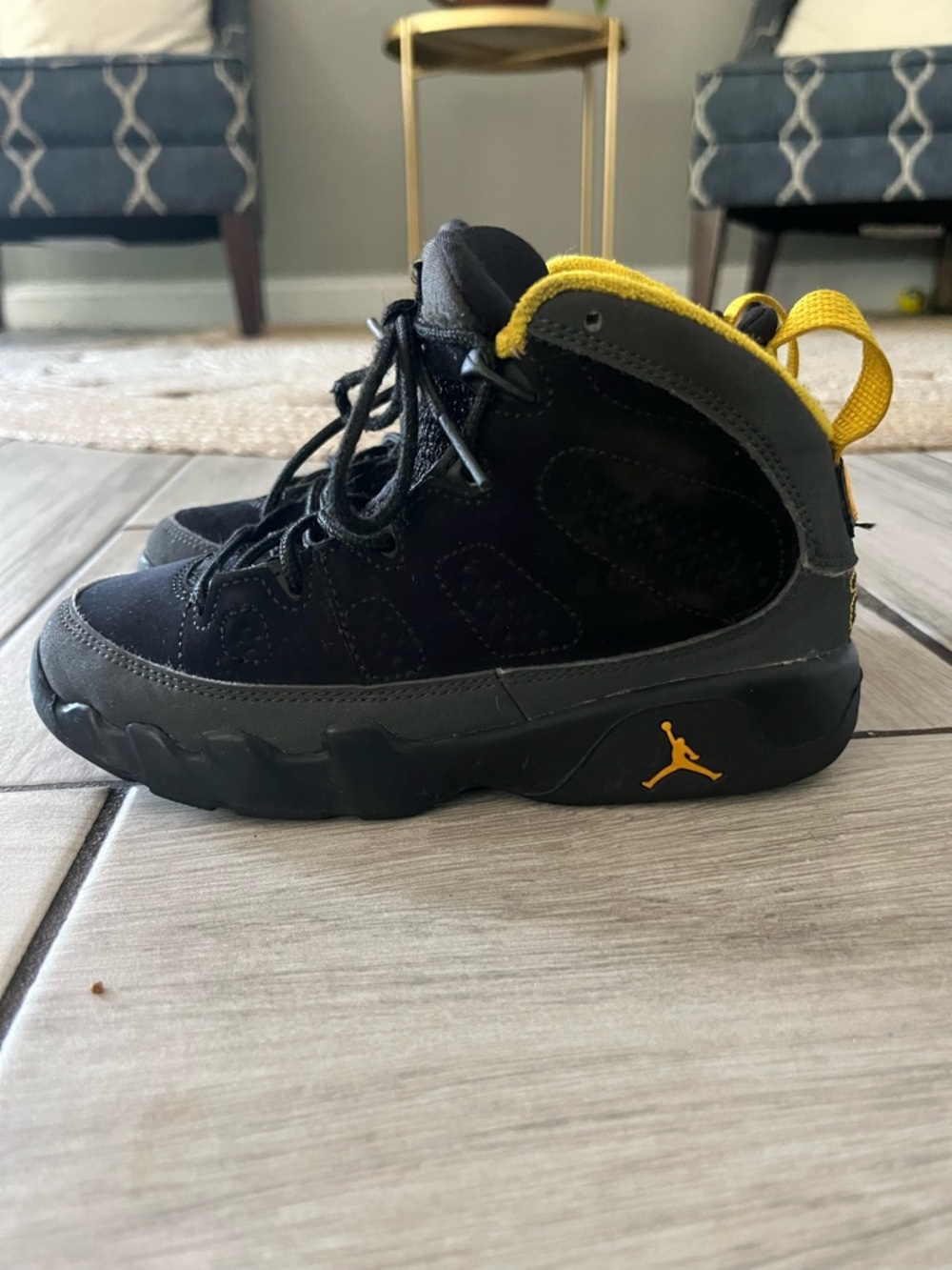 Jordan Kids Black and Yellow High-Top Sneakers
